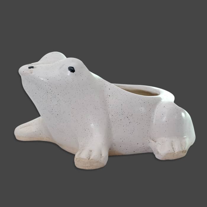 4 inch (10.16 cm) Frog Shape Marble Finish Ceramic Pot (White)