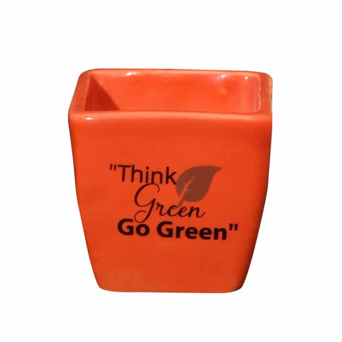 3 inch (8 cm) Square Cone Ceramic Pot (Orange)
