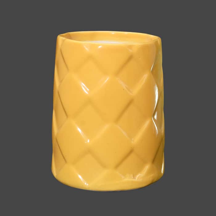 7 inch (17.78 cm) Emboss Cylindrical Ceramic Pot ( Yellow)